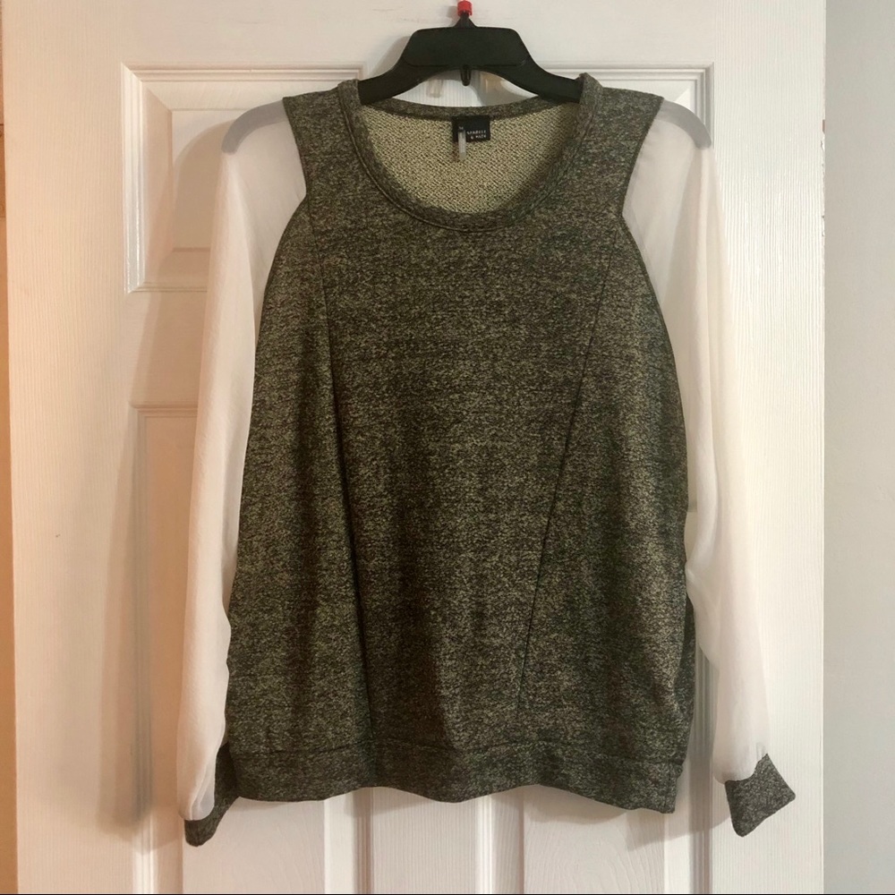 Sparkle & Fade gray blouse with sheer sleeves